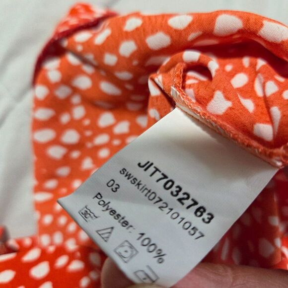 LIKE NEW SHEIN RED WHITE SPECKLED MIDI SKIRT RUFFLED BOTTOM SIZE SMALL - Picture 11 of 14